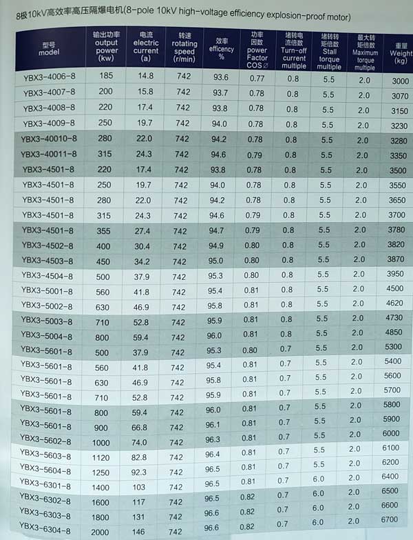 10kv高压防爆电机参数表